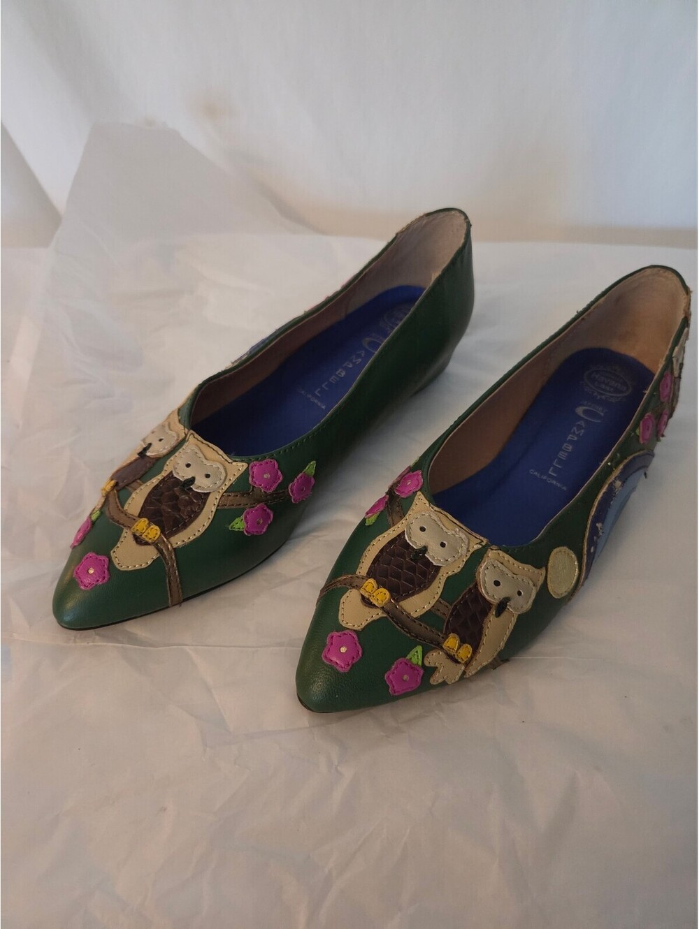 Jeffrey Campbell Havana Last Owl Flats 7.5 Green Leather Twee Whimsigoth Woodlnd